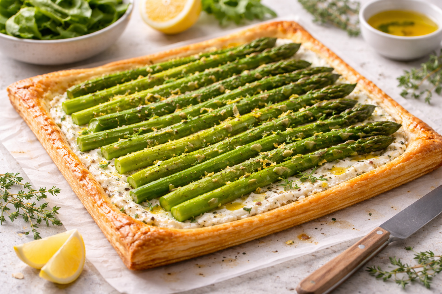 Tarte fine aux asperges vertes, ricotta et citron - recette de saison du Var