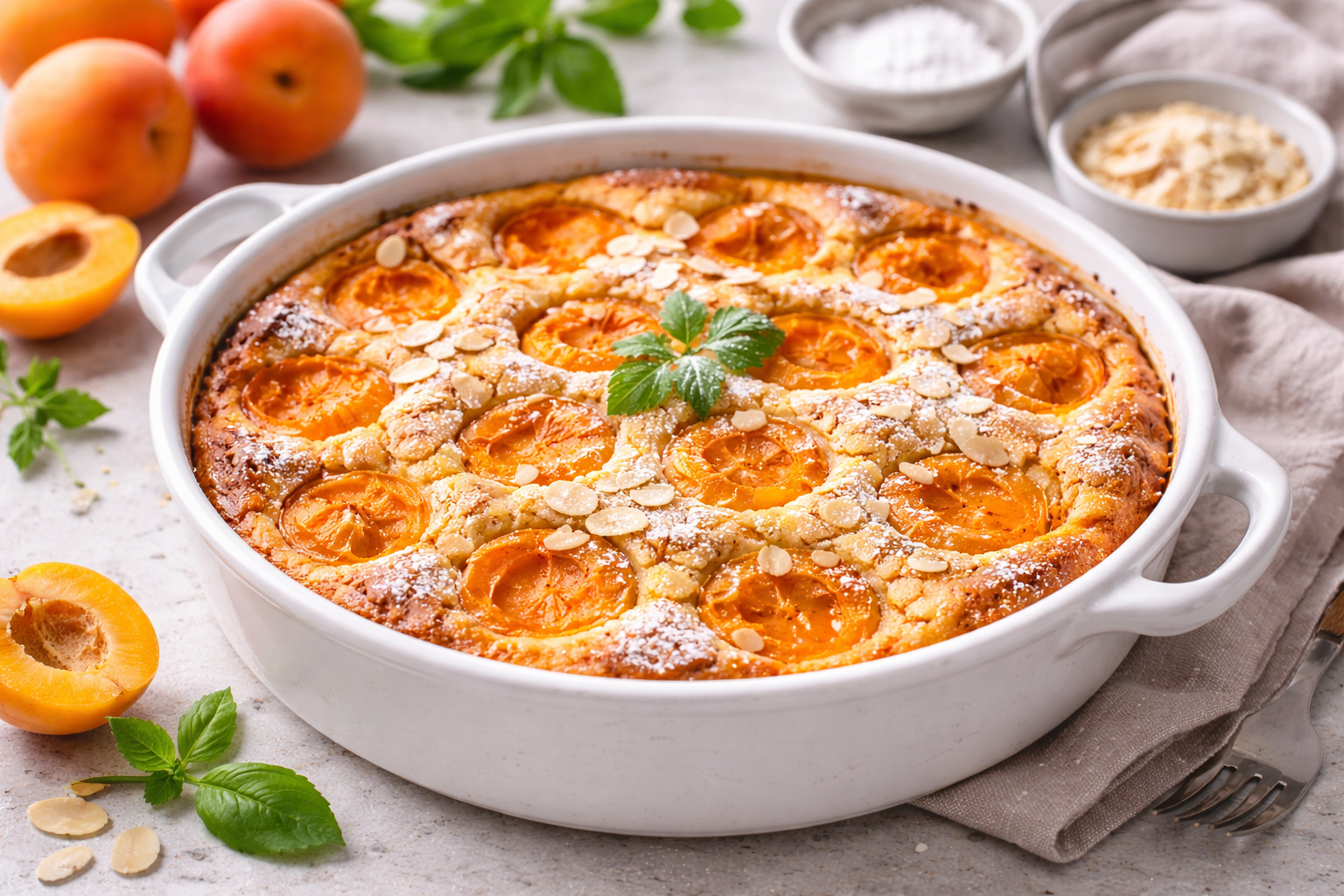 Clafoutis aux abricots, miel de Provence et amandes - recette de saison secteur Le Luc par Murielle BREL