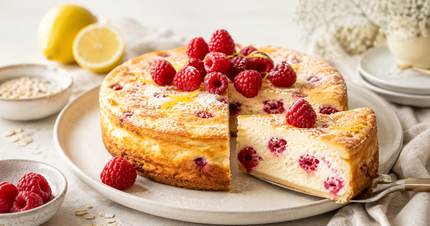 Gâteau au fromage blanc, citron et framboises, recette d’été dans le Var