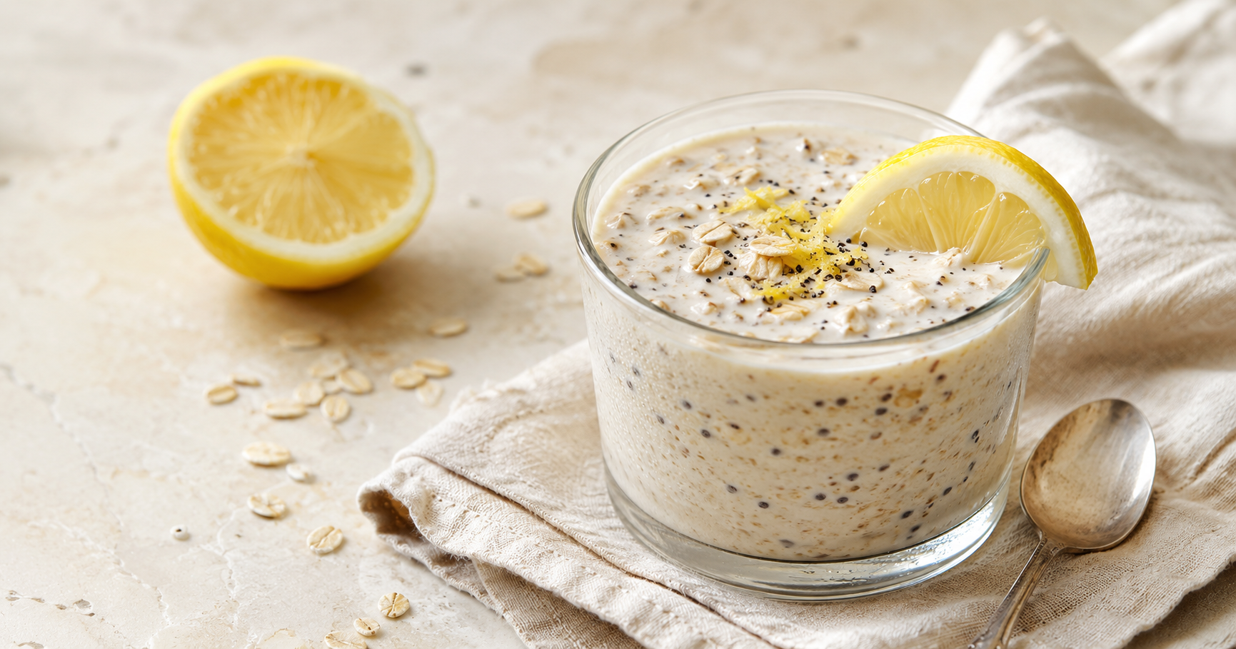 Overnight oats crémeux au citron, graines de chia et de pavot